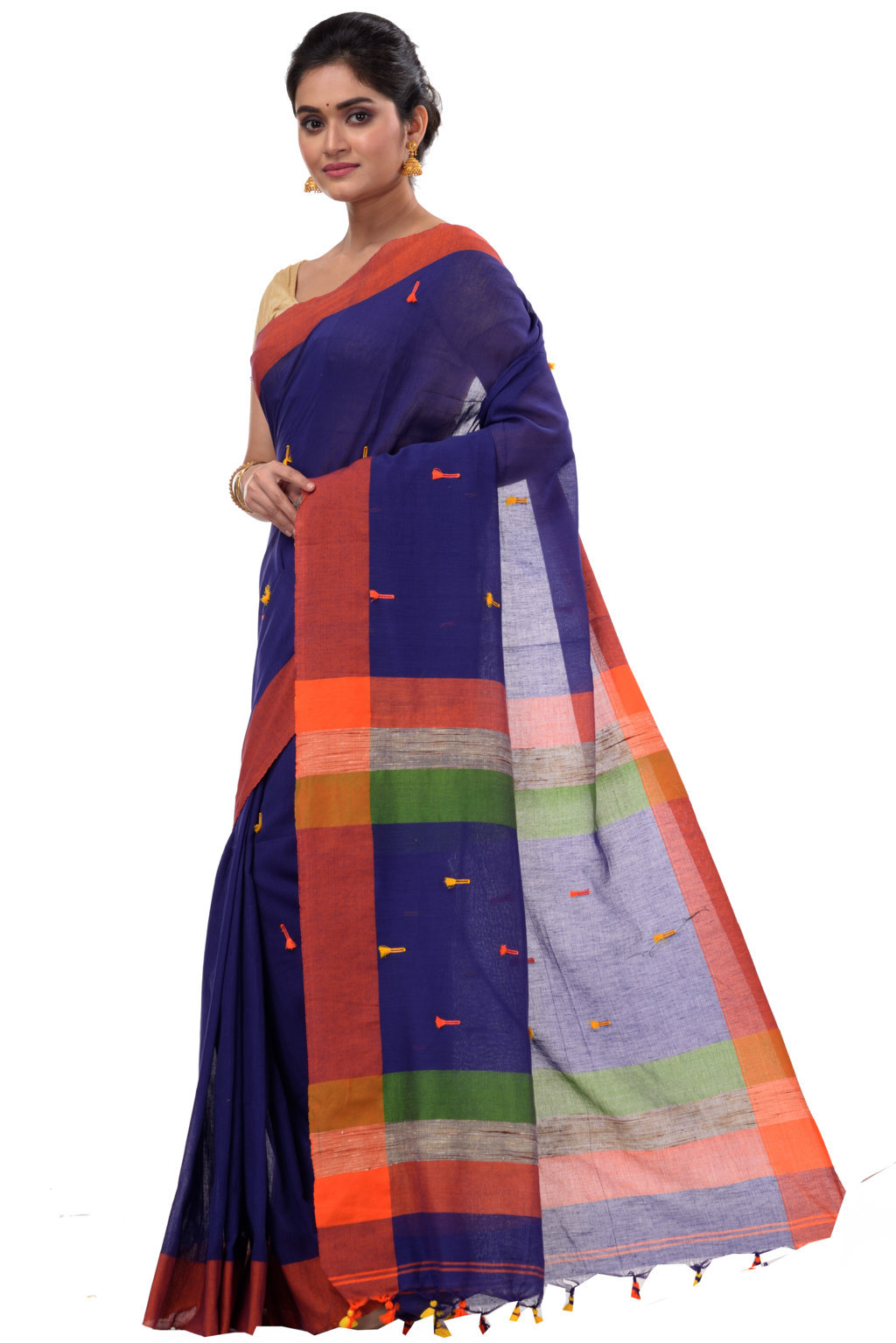 Blue Pure Cotton Clacial Desigined Hand Loom Saree (124)